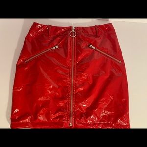 Yimeili Women Red Faux Leather Skirt Size Medium